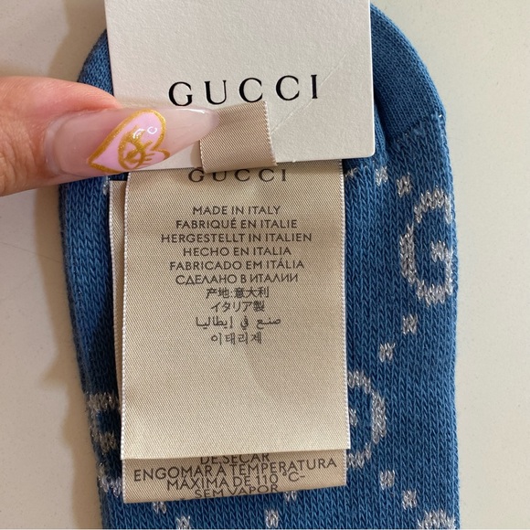 Gucci Logo Socks Blue & Metallic Silver Size Large - Picture 5 of 9